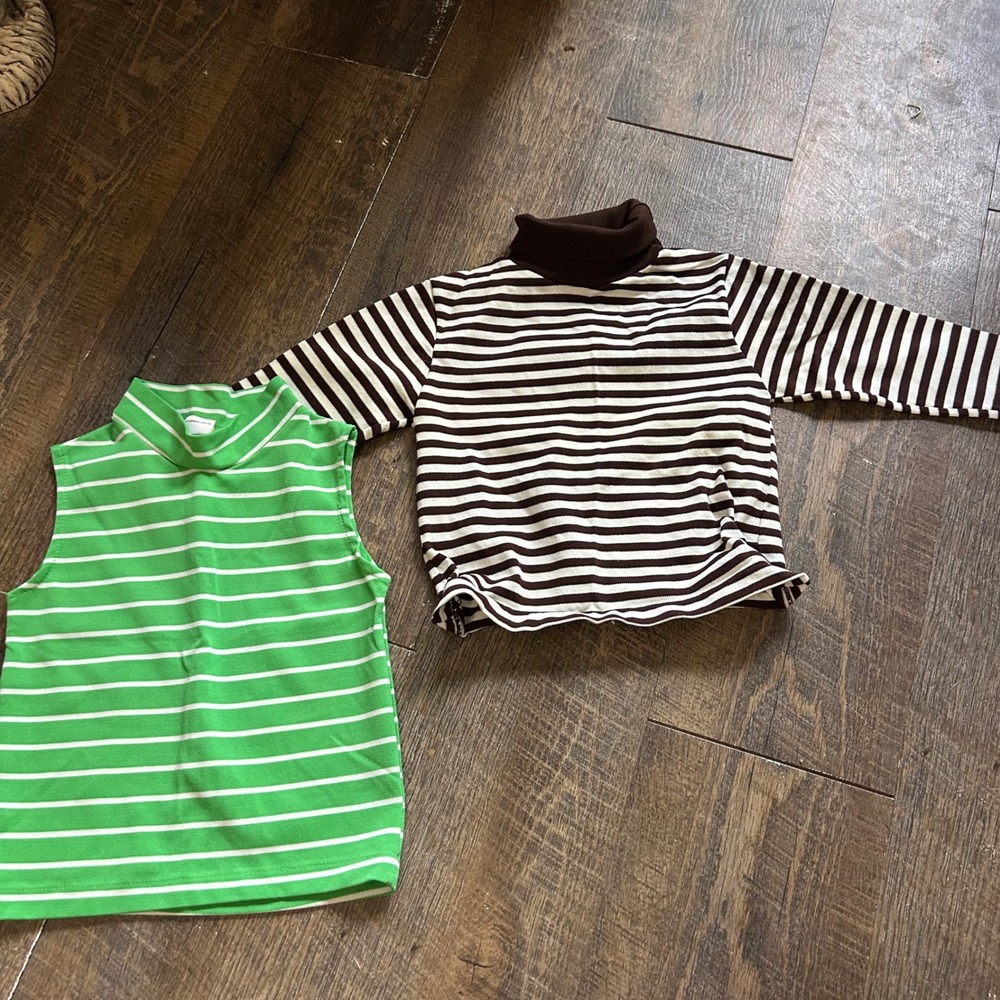 Vintage Sears Kids Striped Turtleneck Set Brown Green Perma-Prest Size 2-3